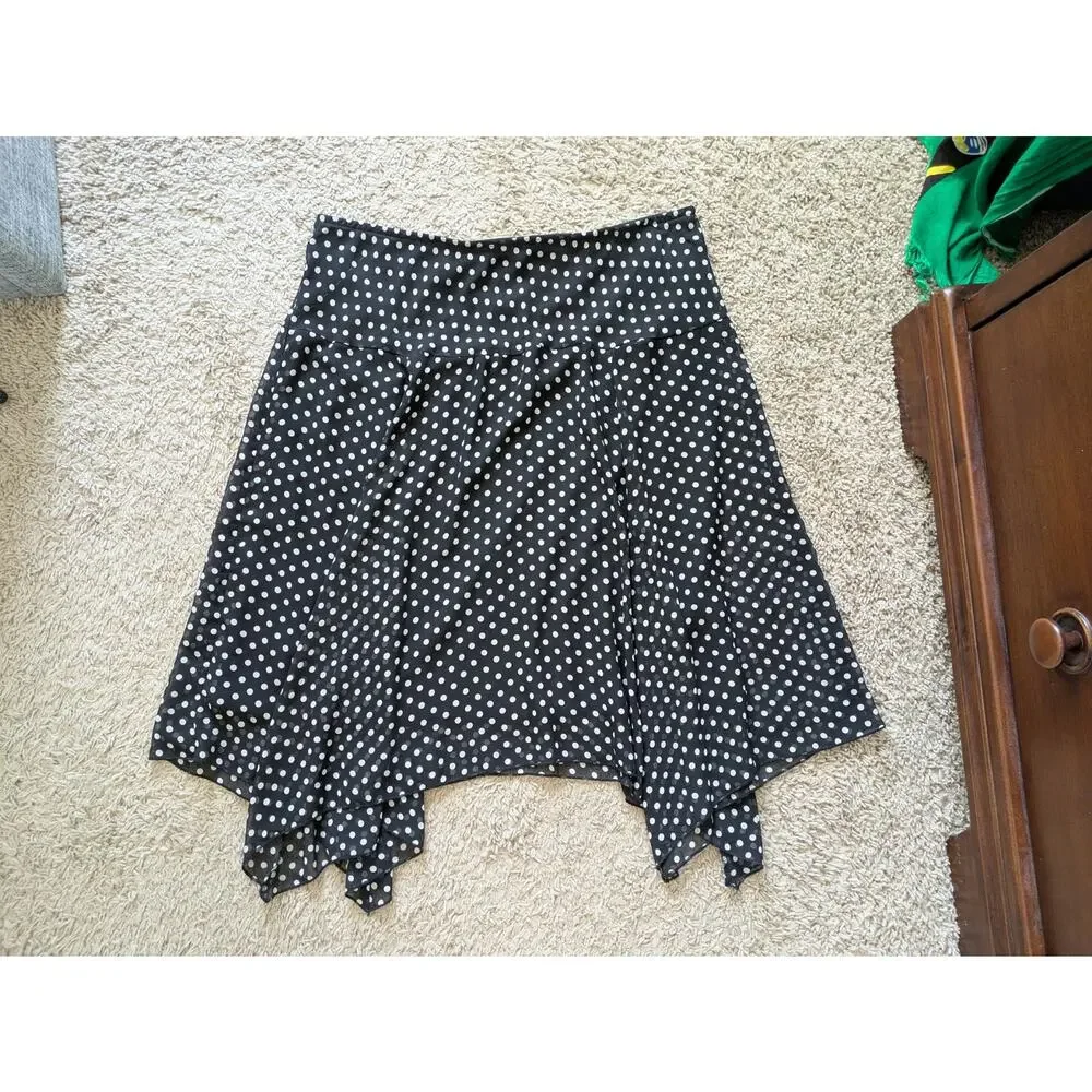 VTG I.N. STUDIO Polka Dot Skirt L Black Asymmetric Hem Fairy Coquette Y2K Euro